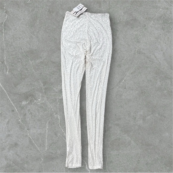 NWT Naked Wardrobe Off White Leopard Burnout Mesh Velvet Pants Size M Retail $58 - Picture 2 of 4